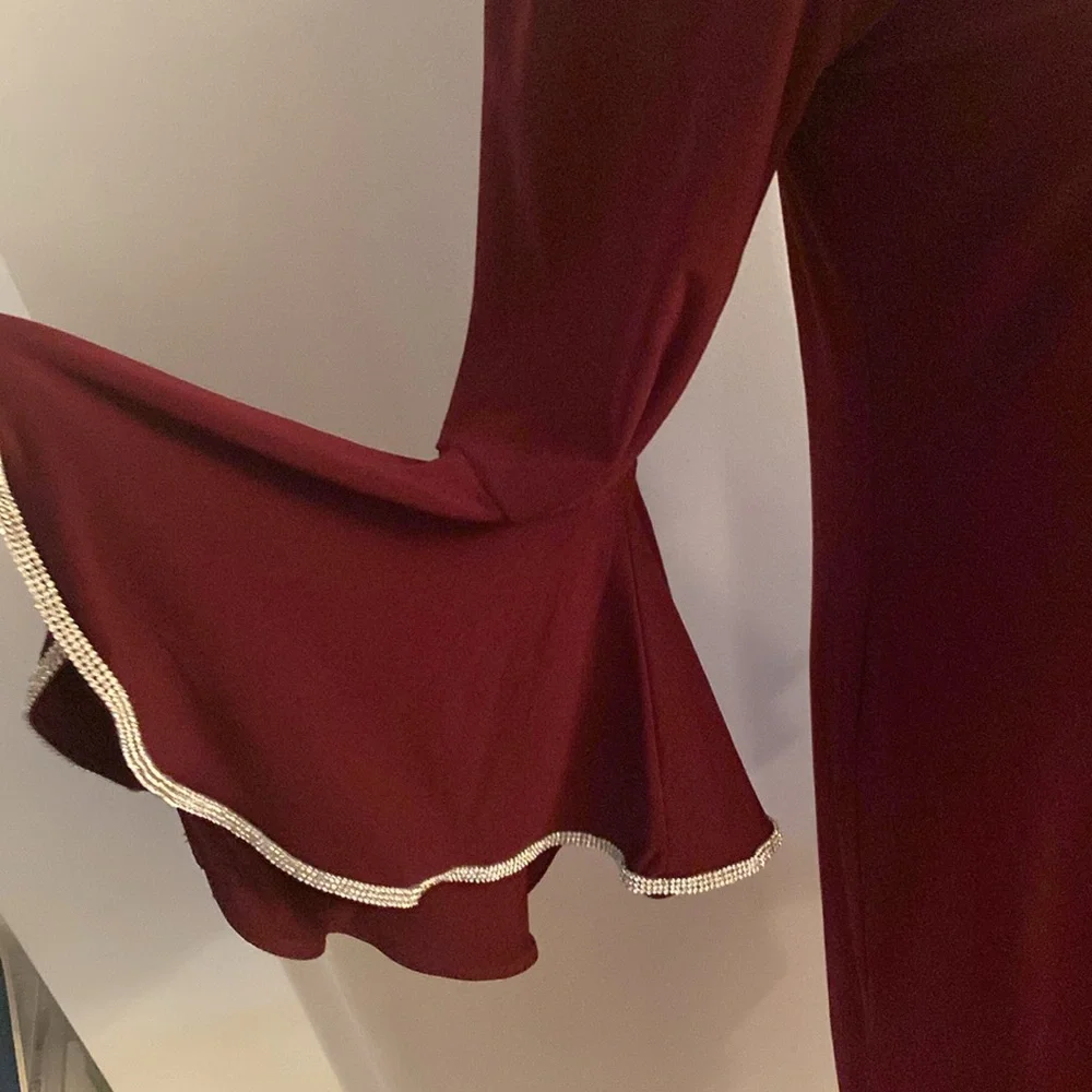 Badgley Mischka studio size small dress maroon with silver stones - Picture 2 of 15